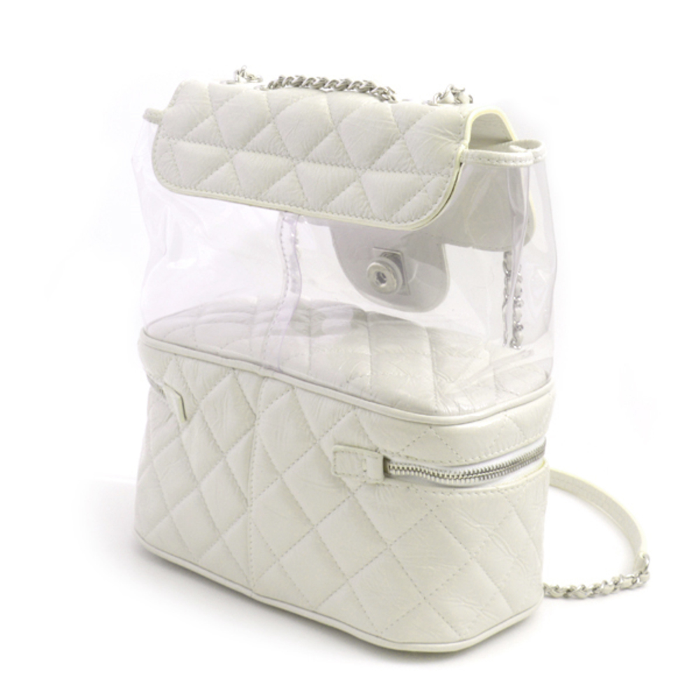 Chanel White Clear Bag Shoulder Leather Chain Matelasse